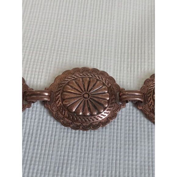 Copper Concho Oval Link Panels Lightweight Southwestern Style Vintage Bracelet - Picture 3 of 10